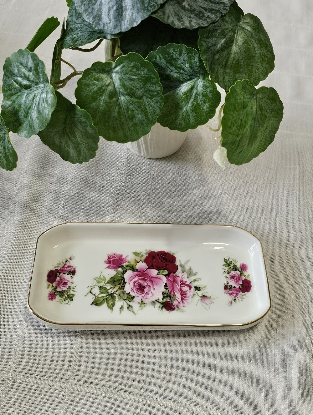 Floral Sheltonian China Porcelain Trinket Tray with Gold Trim